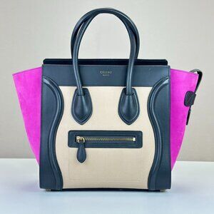 Celine Tri-Color Leather Mini Luggage Tote Shoulder Bag